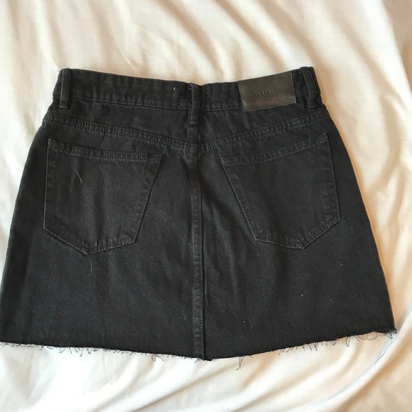 Trafaluc Rip Hem High Waisted Black Denim Skirt - Picture 6 of 8